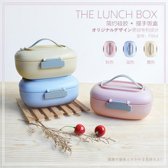 Lovely female students, fresh lunch boxes, lunchbox handles, adult microwave ovens, plastic separated couples lunch boxes yellow
