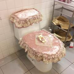 High grade pink diamond velvet bear toilet three sets of zipper toilet pad thickening warm toilet bowl toilet cover Pink