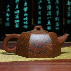 一壶春茶*宜兴紫砂壶*国家工艺师《六方》传统全手工绞泥正品茶壶