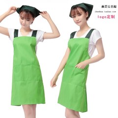 Korean style cute aprons, work clothes, coffee shops, lovers, men and women aprons custom logo package mail printing Bright green lengthened (27 yuan)