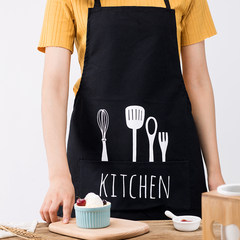 Huaqing new fork spoon black and White Kitchen Apron overalls Cafe chef adult creative Cooking Apron Scoop fork skirt (black)