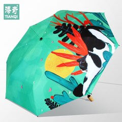 Creative hand-painted cat, black glue umbrella, sun shading, UV protection, small and refreshing personality, three folding sun umbrella tide Spotted cat