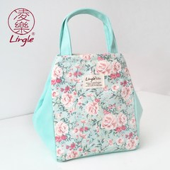 Le Ling canvas insulation box lunch bag bag tote lunch bag bag hand bag containing Japanese shopping Flower