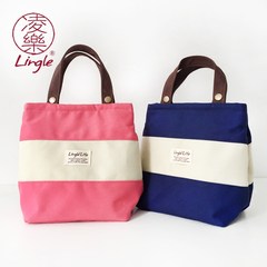 When the cold insulation bag bag Canvas Bag Lunch Bag thickened portable lunch box bag hand bag Japanese Le Ling blue