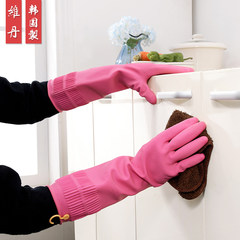 South Korea imports rubber household gloves, brush bowls, ground natural latex gloves, thickening lengthened washing gloves S Red thickening belt hook