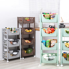 Belt wheel, plastic, vegetable, fruit, kitchen shelf, storage basket, floor, multi layer triangle storage equipment Three layers of light green