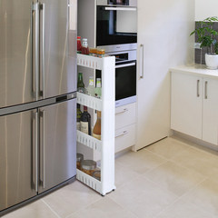 Gap shelf, kitchen, bathroom, bathroom, refrigerator, storage rack, movable seam sewing frame, floor narrow Four layers of white