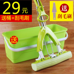 Household mop mop water absorbent mop mop stainless steel rod free hand wash the folding type water squeezing sponge mop A total of 2 barrels of head + Khaki