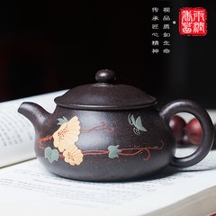 Yixing purple clay teapot, pure handmade purple teapot, famous black sand, small antique teapot, purple teapot, set tea set Black sand Dielianhua antique pot