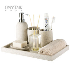 DecoTalk sandstone bathroom four sets bathroom wash suit personalized home accessories designer creative Four pieces of gold ephedra + white tray