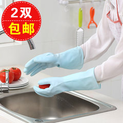 Dish washing gloves, kitchen thin, lengthened waterproof plastic leather latex, durable washing clothes, rubber cleaning household gloves L Lengthened green (beam mouth)