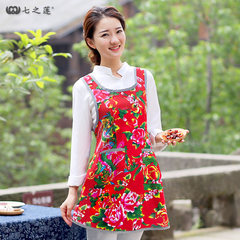 Seven lotus retro female models simple folk style Restaurant Kitchen Apron Pure Cotton Apron protection sewage farm Green bottom flower (without hat and sleeve)