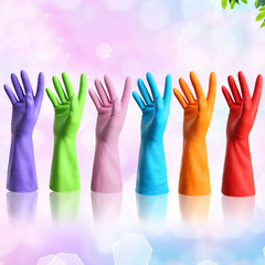 Every day special price 3 double dish washing gloves, kitchen light latex laundry, waterproof plastic rubber household gloves S Pure color thin money 3 double
