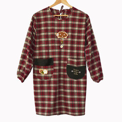 Foreign trade dress with long sleeved Plaid Kitchen Apron anti sleeve Unisex home overclothes gules
