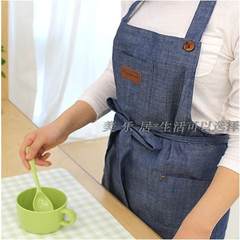 South Korea import Kitchen Restaurant sleeveless skirt, Korean fashion leisure, hanging neck genuine goods Jeans Blue