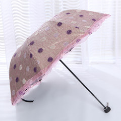 Lace embroidery wave double umbrella black glue UV sunscreen folding sunshade umbrella three Ms. Pink