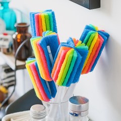 Small and colorful cup brush, Korean Trend rainbow brush export, Japan long handle sponge sponge cloth