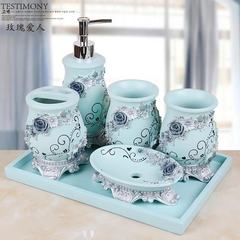 Five sets of simple bathroom ware, European style wash set, bathroom supplies, gargle cup, set brush cup Roses love blue five sets