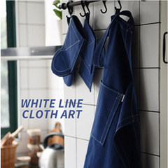 BAOZAKKA denim blue canvas apron, home kitchen, microwave oven gloves, cushion pad, heat insulation pad (dark blue apron)