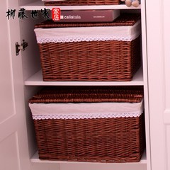 A large strong version of RATTAN WICKER storage basket cover storage box drawer box box box bynano clothes arrangement 50*40*33 [66L] Color basket + blossoming lining