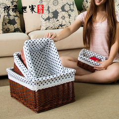 Selling natural wicker box hand woven rattan garden clothes storage box finishing box drawer A suit Brown basket + lucky grass cloth