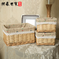 Liu Teng family collection basket willow rattan storage basket, laundry basket kitchen snacks sundries storage box pastoral cloth 50*40*33 [66L] White basket + blue plaid cloth