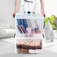Extra large plastic storage box transparent thickening clothes by toy box, home cover wardrobe storage box 60*50*28.5cm (extra large) transparent