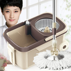 Household automatic mop, double drive, rotary extrusion, universal stainless steel hand pressure free hand washing, wet and dry dual-use 2 Metal basket Reinforced bar + stainless steel disc
