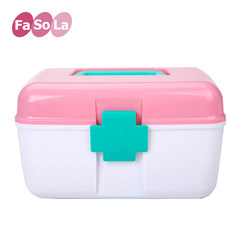 日本FaSoLa进口百货彩色家用小号药箱家庭急救箱多层药品收纳盒子 粉红色