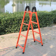 Domestic folding iron ladder dual-purpose joint herringbone straight ladder double side thickened pedal four step ladder Orange 1.5 meters, extend 3 meters