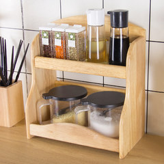 Japan imports double deck solid wood condiment rack, kitchen and bathroom multifunctional finishing rack, cosmetic seasoning tank storage rack Advance sale No. 10.10 delivery