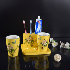 American ceramic sanitary wash gargle cup brush cup suit couple wedding gift toothbrush four piece toothbrush holder Yellow apple blossom