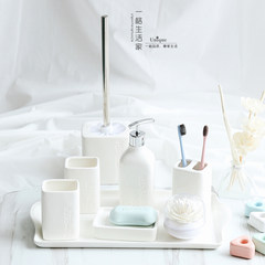 简约陶瓷卫浴五件套洗漱套装浴室套件日式结婚礼品浴室用品套装 棉签盒