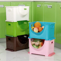 Plastic fruit storage basket, kitchen, vegetable rack, bathroom stack, storage rack, bathroom rack, storage rack Trumpet blue