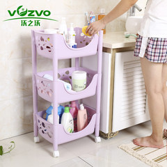 The fertile woke mobile three storage rack rack layer thickened plastic multilayer bathroom kitchen storage with wheels Violet