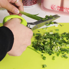 Multi layer kitchen, green onion scissors, creative kitchen gadgets, stainless steel five layer scissors, broken onion artifact knife Color random