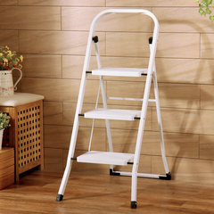 Ladder folding ladder, thickening indoor ladder, multifunctional staircase, square white three step ladder White square tube three steps ladder
