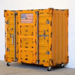 美式复古怀旧LOFT风集装箱造型斗柜橙色边柜储物柜收纳柜拍摄道具