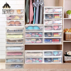 Transparent clothes storage cabinet, drawer type plastic storage box, wardrobe storage box, collating cabinet, lockers 3 layers combination 3 Big and small white