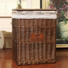 The dirty clothes storage basket with cover cloth clothing toys containing rattan willow pastoral oversized laundry basket 50*40*28.5cm (Tuba) Honey ribbon cover + fresh flowers cotton lining