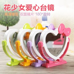 High definition double-sided mirror, desktop small mirror, colorful lovely dressing mirror, heart shaped Princess mirror rotating portable mirror yellow