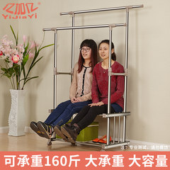 Floor telescopic frame of hanging clothes hanger with a retractable floor for hanging stainless steel racks Double bar (double deck) upgrade enhanced version