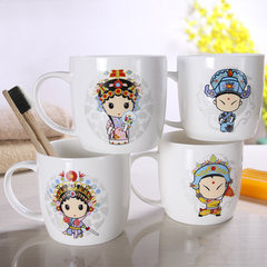 A family of four cartoon creative Beijing opera mask, ceramic gargle cup, toothbrush cup, brush cup, Wash Cup lovers set New version of niche (with handle)