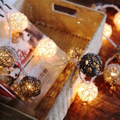 泰国藤球装饰灯串圣诞节LED灯浪漫婚房卧室天花庭院灰色电池藤灯 2米20球电池款-不送电池