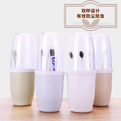 Korean fashion shukoubei brush cup holder couples sanitary plastic tube Wash Cup travel tooth mug Nordic Green (double cup +2 toothbrush)