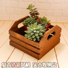 Dug handle box wood containing dry flower can be fleshy pastoral LOGOzakka grocery Trumpet 25*20*15 brown