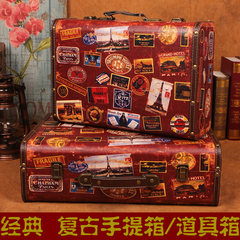 Retro suitcase, European wooden box, wooden box, antique box, shop window display, old shooting props Trumpet 25*20*15 1401 Hotel money