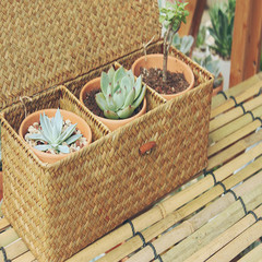 Scenery handmade series lattice notes seaweed storage basket with cover box containing small sundries box Yellow seaweed three 33x13xH11