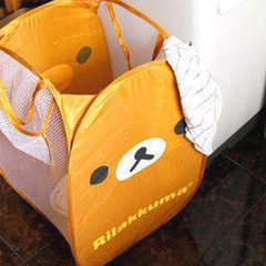 The university dormitory supplies laundry basket on both sides of the ventilation network cartoon folding basket portable dirty laundry baskets dirty clothes barrel Medium brown happy bear