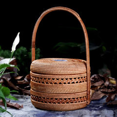 Rattan basket woven basket containing double creative activities storage boxes for high-end storage basket of fruit basket Round, 22*18/38